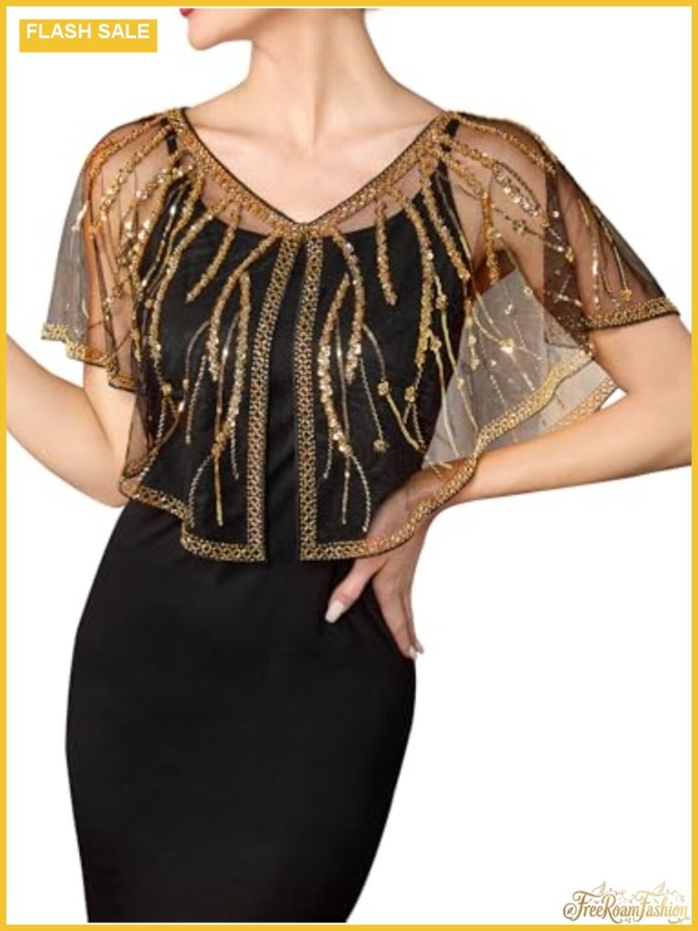 1920s Sequin Flapper Shawl Wrap Sheer Evening Cape Gatsby Accessory